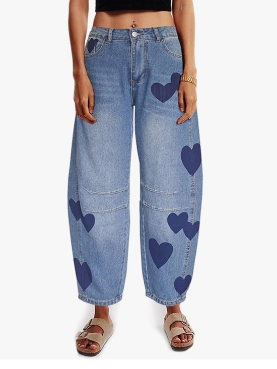 Denim - Blue Heart Mid-Rise Barrel Jeans NWOT XS-S